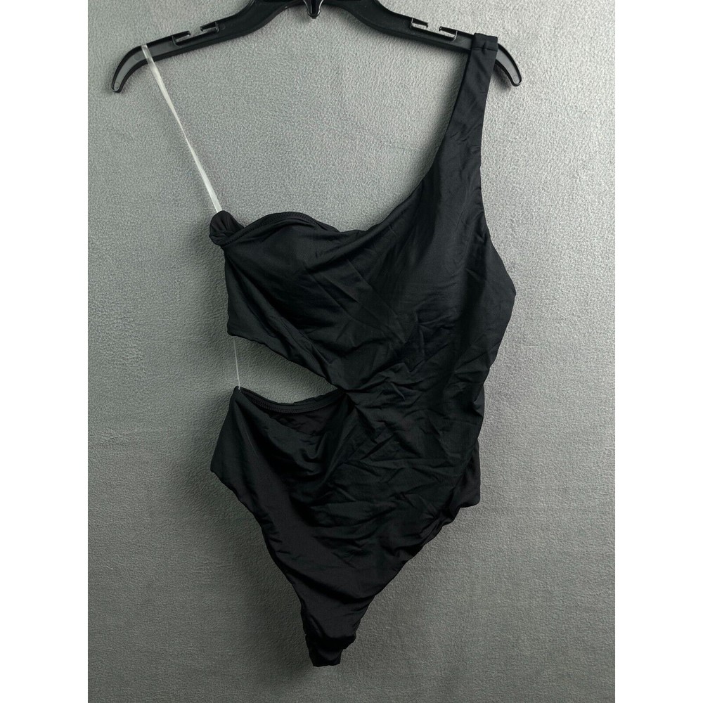 NWT One Piece Swimsuit Large One Shoulder Side Cut Out Black Aqua Swim Womens